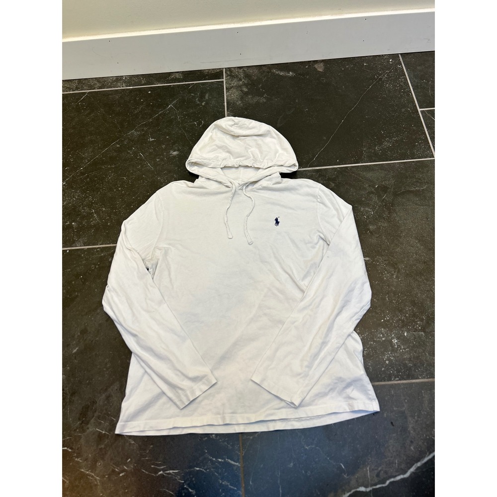 Polo Ralph Lauren Mens White Long Sleeve Hooded T-Shirt Pony Logo Large
